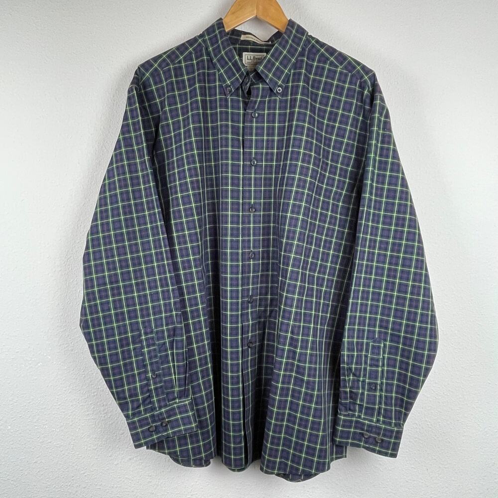 L.L. Bean Men's XL Blue‎ Green Plaid Long Sleeve Button-Up Shirt